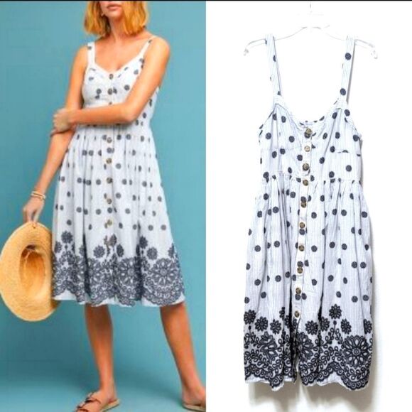Anthropologie MAEVE Savoy Buttondown Embroidered Midi Dress 12 - Picture 1 of 11
